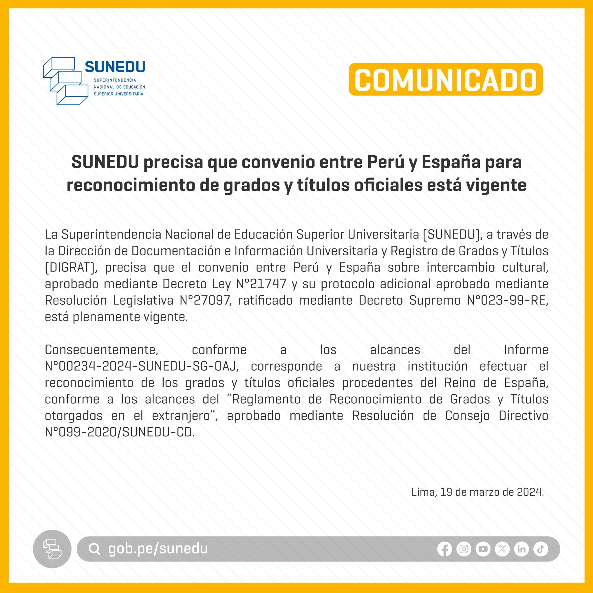 Comunicado SUNEDU