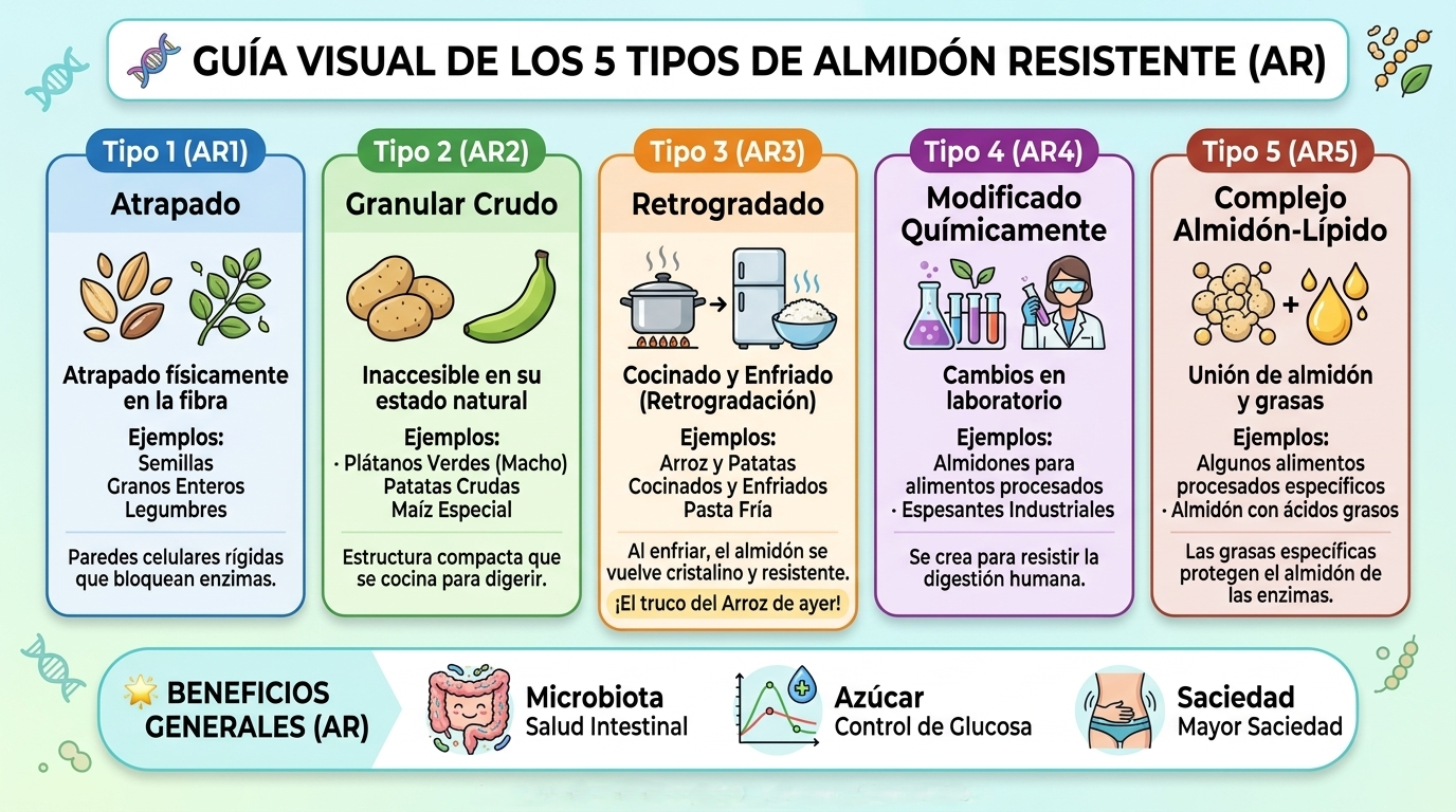 Una infografía explicando los tipos de almidones resistentes