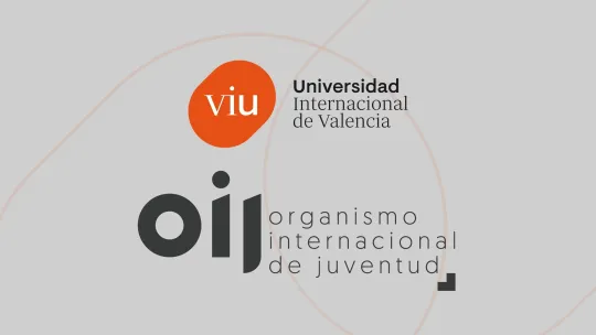 Composición con los logos de la Universidad Internacional de Valencia (VIU) y el Organismo Internacional de Juventud para Iberoamérica (OIJ) sobre fondo gris.