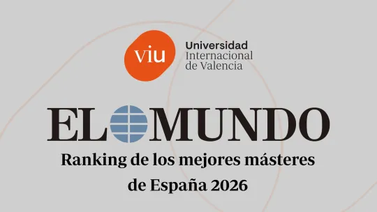 Logos de VIU y de El Mundo, con el texto 'Ranking de los mejores másteres de España 2026'. Los logos están alineados al centro de la imagen. El fondo de la imagen es gris con formas geométricas naranjas.