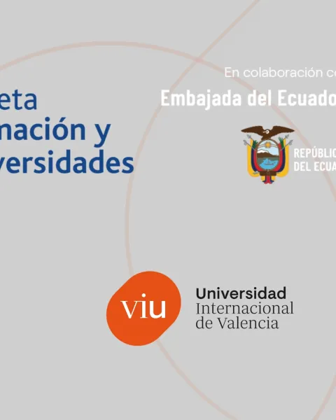 Imagen con los logos de Planeta Formación y Universidades, Embajada de Ecuador en España, y Universidad Internacional de Valencia