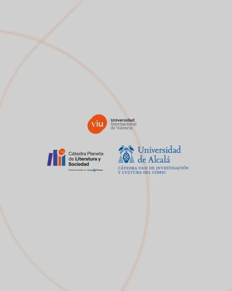 Composición con los logos de la Universidad Internacional de Valencia, la Cátedra Planeta de Literatura y Sociedad y de la Universidad de Alcalá