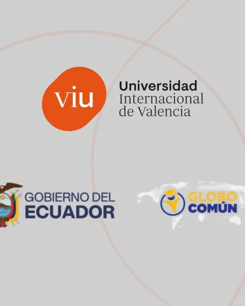 Composición con los logos de VIU, Globo Común y Gobierno de Ecuador
