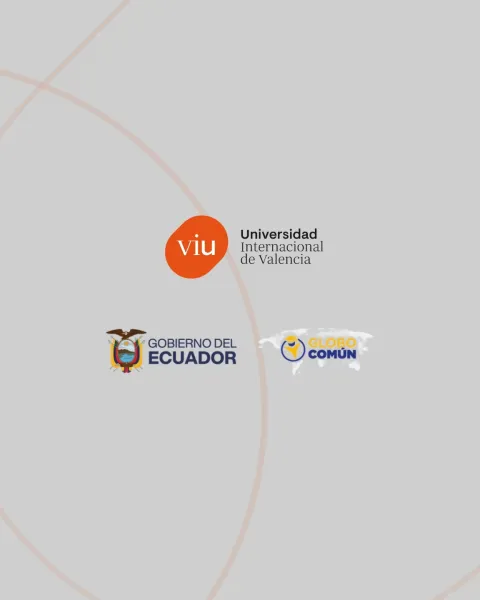 Composición con los logos de VIU, Globo Común y Gobierno de Ecuador