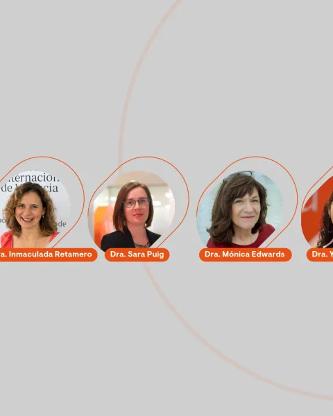 Composición con las fotos de las cuatro investigadoras de VIU incluidas en el ranking de mujeres investigadoras españolas y en España 2026 del CSIC. Las investigadoras son Dra. Yudith Cardinale, la Dra. Sara Puig Pérez, la Dra. Mónica Edwards Schachter y la Dra. Inmaculada Retamero García