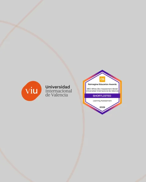 Logo VIU y sello de seleccionado en lista corta de los QS Reimagine Education Awards 2026 del proyecto MEC White BOX de VIU