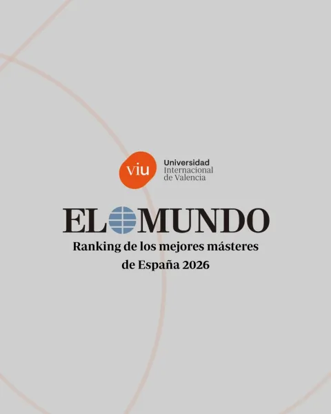 Logos de VIU y de El Mundo, con el texto 'Ranking de los mejores másteres de España 2026'. Los logos están alineados al centro y a la derecha de la imagen. El fondo de la imagen es gris con formas geométricas naranjas.