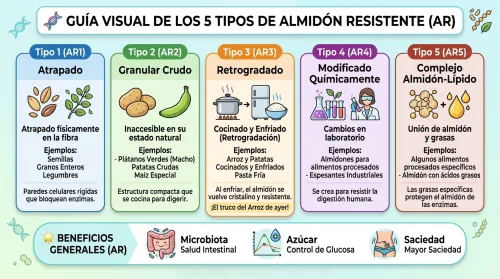Una infografía explicando los tipos de almidones resistentes